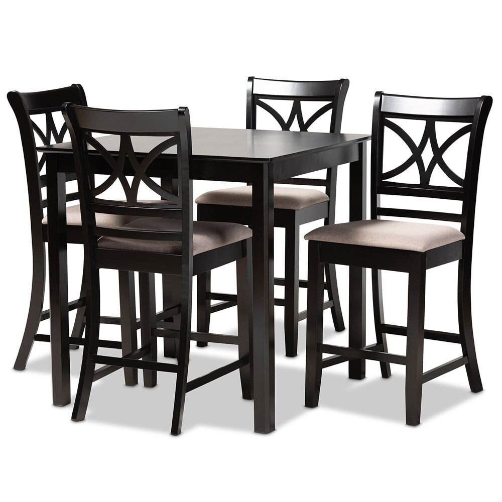 BAXTON STUDIO CHANDLER MODERN AND CONTEMPORARY SAND FABRIC UPHOLSTERED AND ESPRESSO BROWN FINISHED WOOD 5-PIECE COUNTER HEIGHT PUB DINING SET