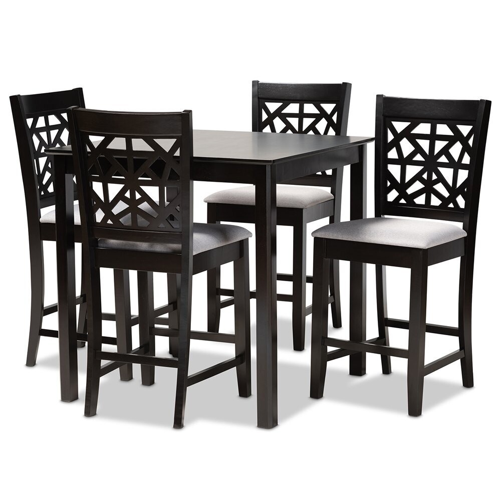 BAXTON STUDIO DEVON MODERN AND CONTEMPORARY GREY FABRIC UPHOLSTERED AND ESPRESSO BROWN FINISHED WOOD 5-PIECE PUB DINING SET