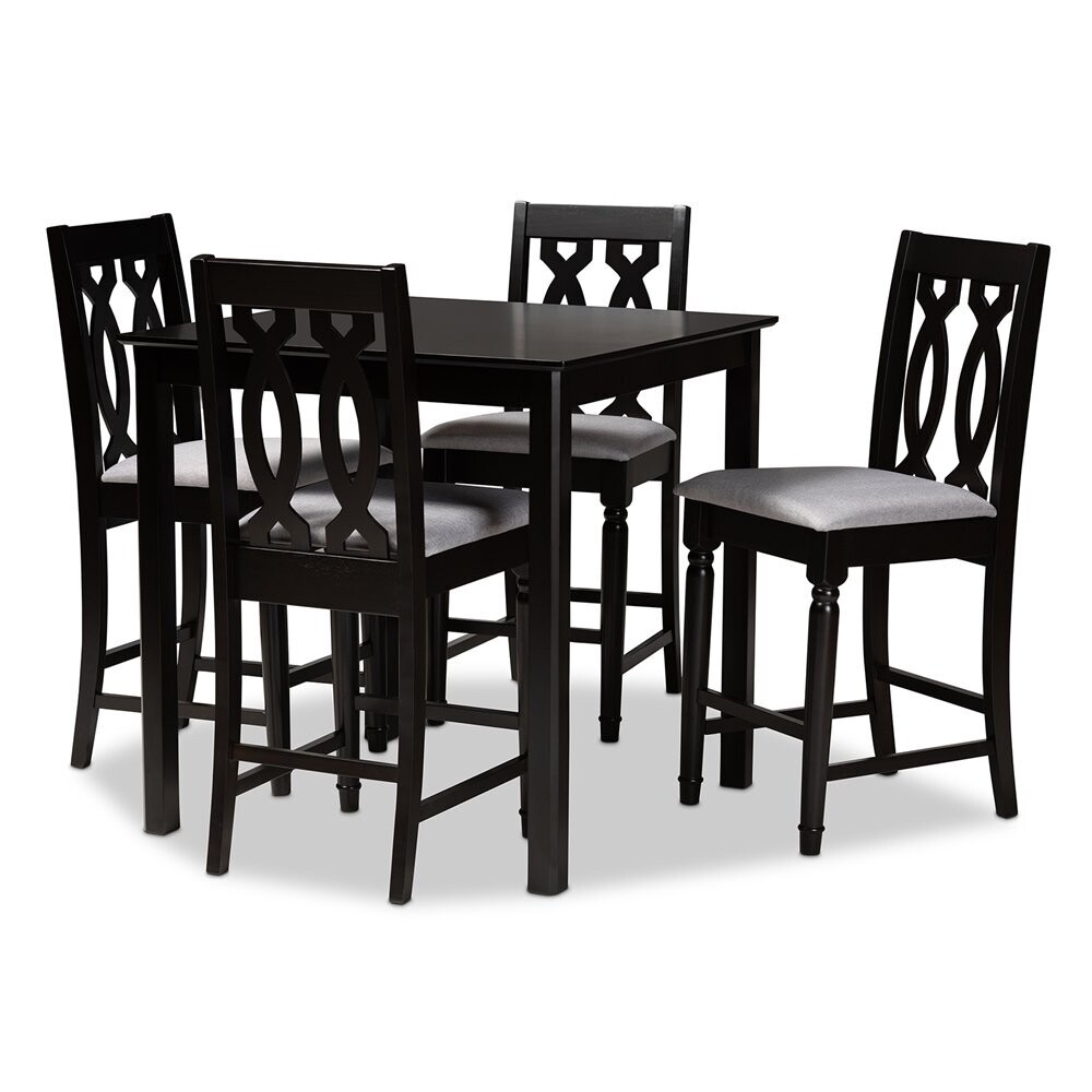 BAXTON STUDIO DARCIE MODERN AND CONTEMPORARY GREY FABRIC UPHOLSTERED ESPRESSO BROWN FINISHED 5-PIECE WOOD PUB SET