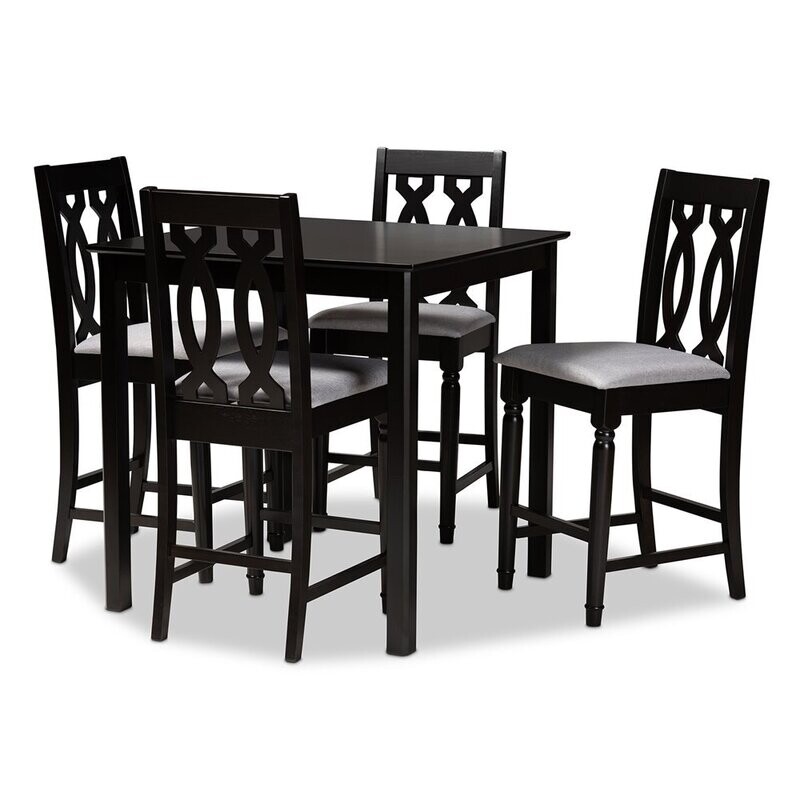 BAXTON STUDIO DARCIE MODERN AND CONTEMPORARY GREY FABRIC UPHOLSTERED ESPRESSO BROWN FINISHED 5-PIECE WOOD PUB SET