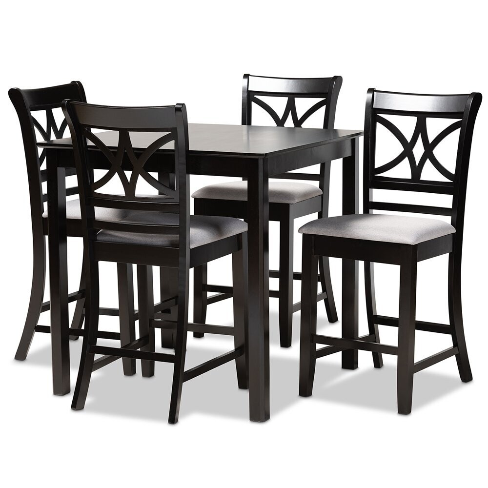 BAXTON STUDIO CHANDLER MODERN AND CONTEMPORARY GREY FABRIC UPHOLSTERED AND ESPRESSO BROWN FINISHED WOOD 5-PIECE COUNTER HEIGHT PUB DINING SET