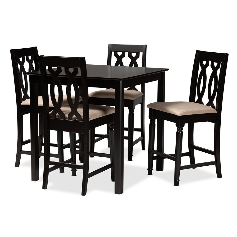 BAXTON STUDIO DARCIE MODERN AND CONTEMPORARY SAND FABRIC UPHOLSTERED ESPRESSO BROWN FINISHED 5-PIECE WOOD PUB SET