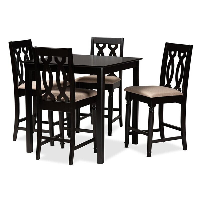 BAXTON STUDIO DARCIE MODERN AND CONTEMPORARY SAND FABRIC UPHOLSTERED ESPRESSO BROWN FINISHED 5-PIECE WOOD PUB SET