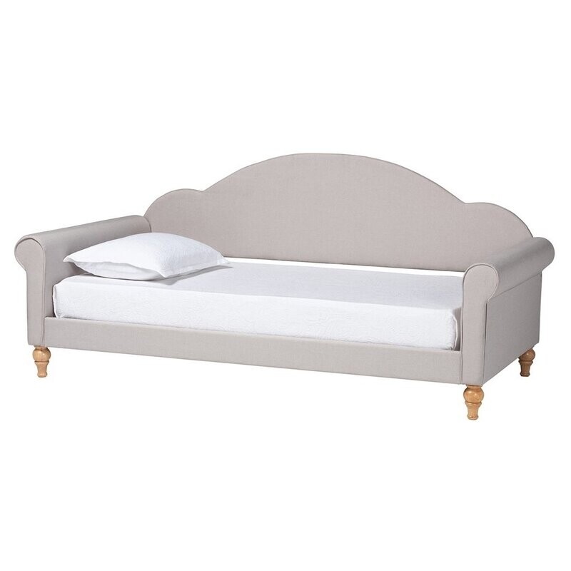 BAXTON STUDIO CHAISE CLASSIC AND TRADITIONAL LIGHT GREY FABRIC AND NATURAL BROWN FINISHED WOOD TWIN SIZE DAYBED