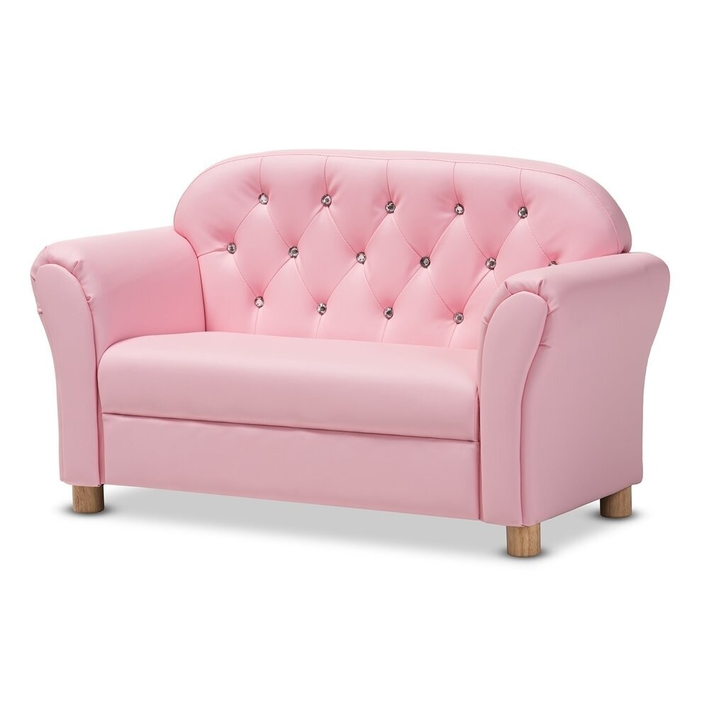 BAXTON STUDIO GEMMA MODERN AND CONTEMPORARY PINK FAUX LEATHER 2-SEATER KIDS LOVESEAT