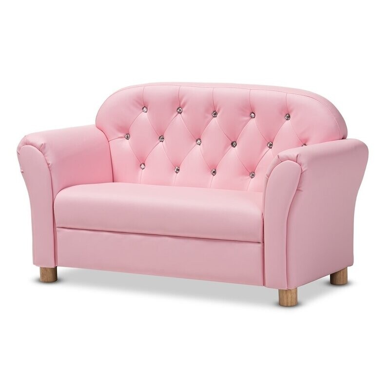 BAXTON STUDIO GEMMA MODERN AND CONTEMPORARY PINK FAUX LEATHER 2-SEATER KIDS LOVESEAT