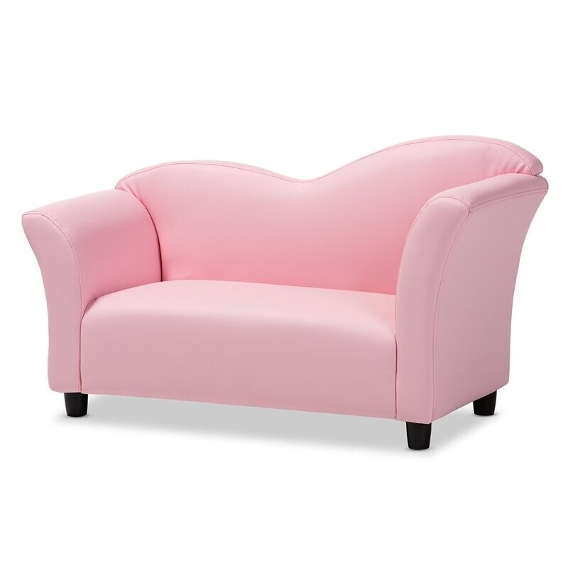 BAXTON STUDIO FELICE MODERN AND CONTEMPORARY PINK FAUX LEATHER KIDS 2-SEATER LOVESEAT