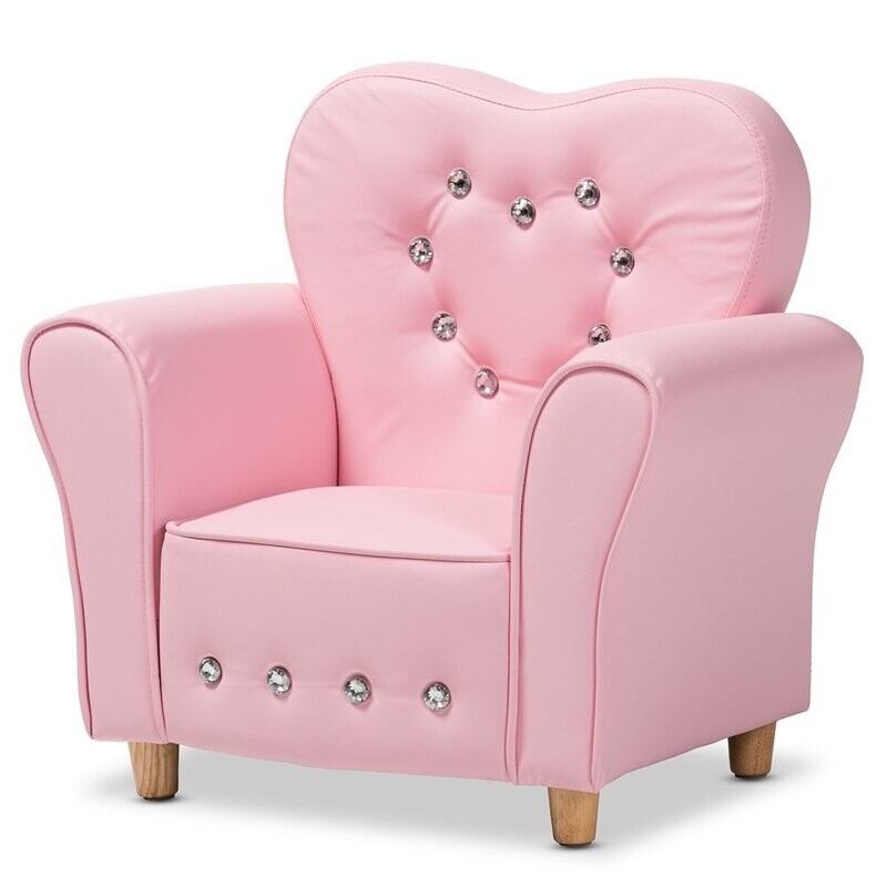 BAXTON STUDIO MABEL MODERN AND CONTEMPORARY PINK FAUX LEATHER KIDS ARMCHAIR