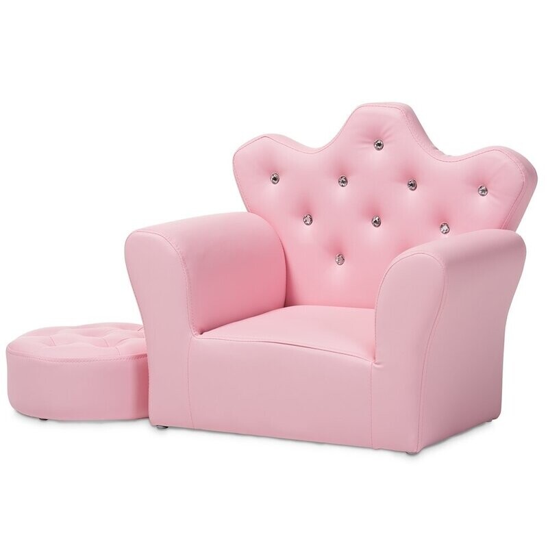 BAXTON STUDIO AVA MODERN AND CONTEMPORARY PINK FAUX LEATHER 2-PIECE KIDS ARMCHAIR AND FOOTREST SET