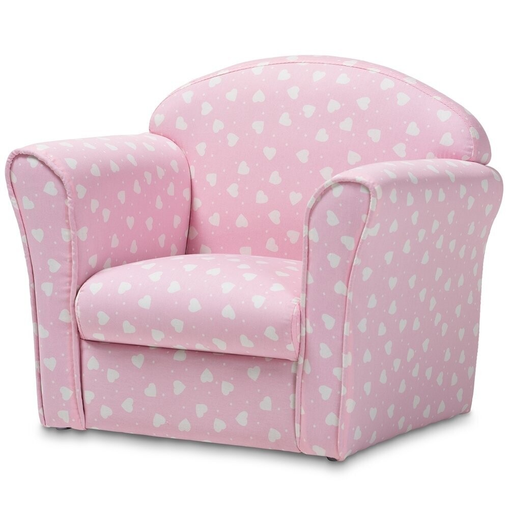 BAXTON STUDIO ERICA MODERN AND CONTEMPORARY PINK AND WHITE HEART PATTERNED FABRIC UPHOLSTERED KIDS ARMCHAIR