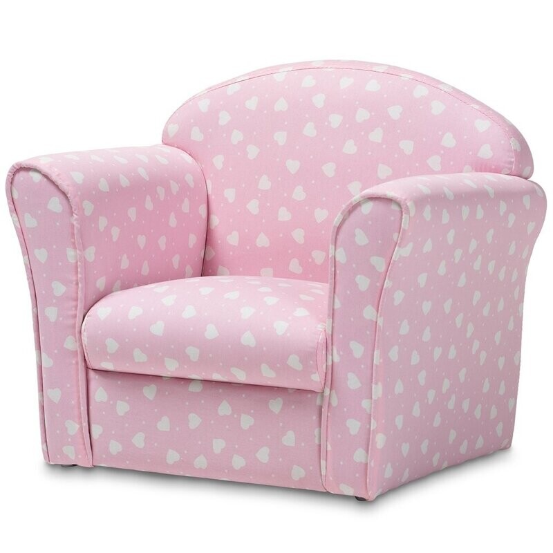 BAXTON STUDIO ERICA MODERN AND CONTEMPORARY PINK AND WHITE HEART PATTERNED FABRIC UPHOLSTERED KIDS ARMCHAIR