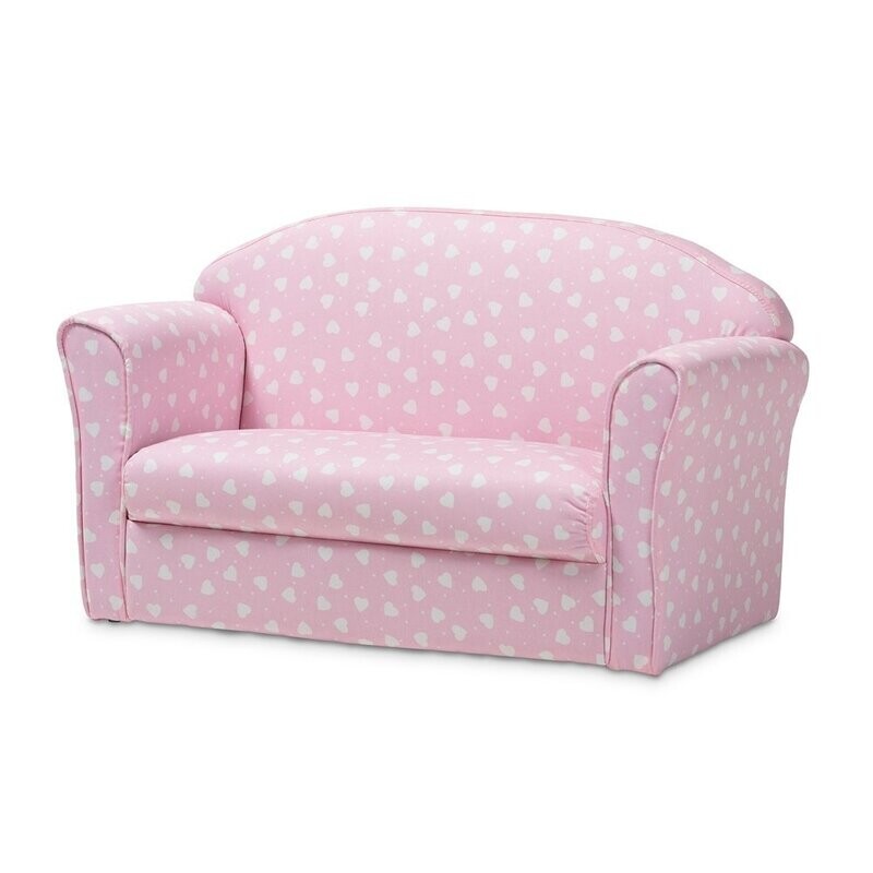BAXTON STUDIO ERICA MODERN AND CONTEMPORARY PINK AND WHITE HEART PATTERNED FABRIC UPHOLSTERED KIDS 2-SEATER SOFA
