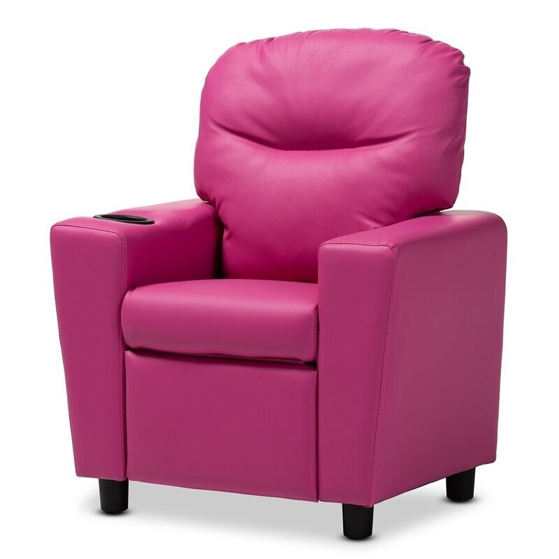 BAXTON STUDIO EVONKA MODERN AND CONTEMPORARY MAGENTA PINK FAUX LEATHER KIDS RECLINER CHAIR