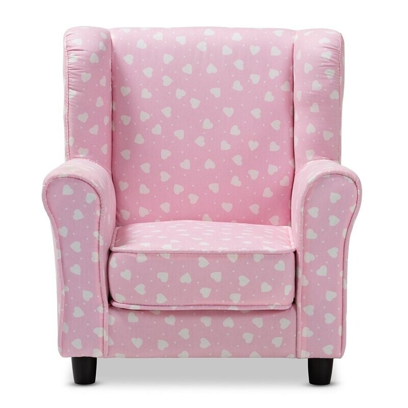 BAXTON STUDIO SELINA MODERN AND CONTEMPORARY PINK AND WHITE HEART PATTERNED FABRIC UPHOLSTERED KIDS ARMCHAIR