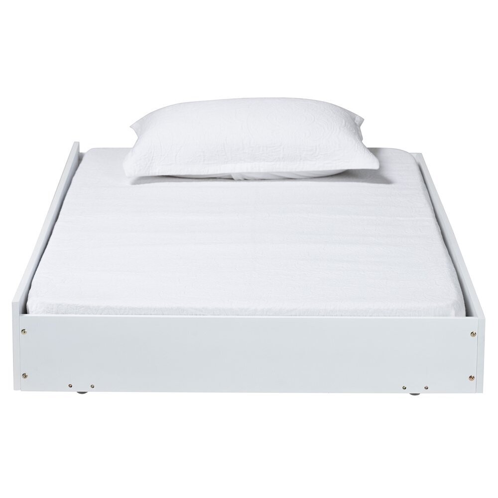 BAXTON STUDIO VIVA MODERN AND CONTEMPORARY WHITE FINISHED WOOD AND SILVER METAL TWIN SIZE ROLL-OUT TRUNDLE