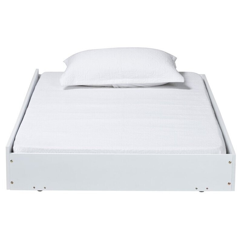 BAXTON STUDIO VIVA MODERN AND CONTEMPORARY WHITE FINISHED WOOD AND SILVER METAL TWIN SIZE ROLL-OUT TRUNDLE