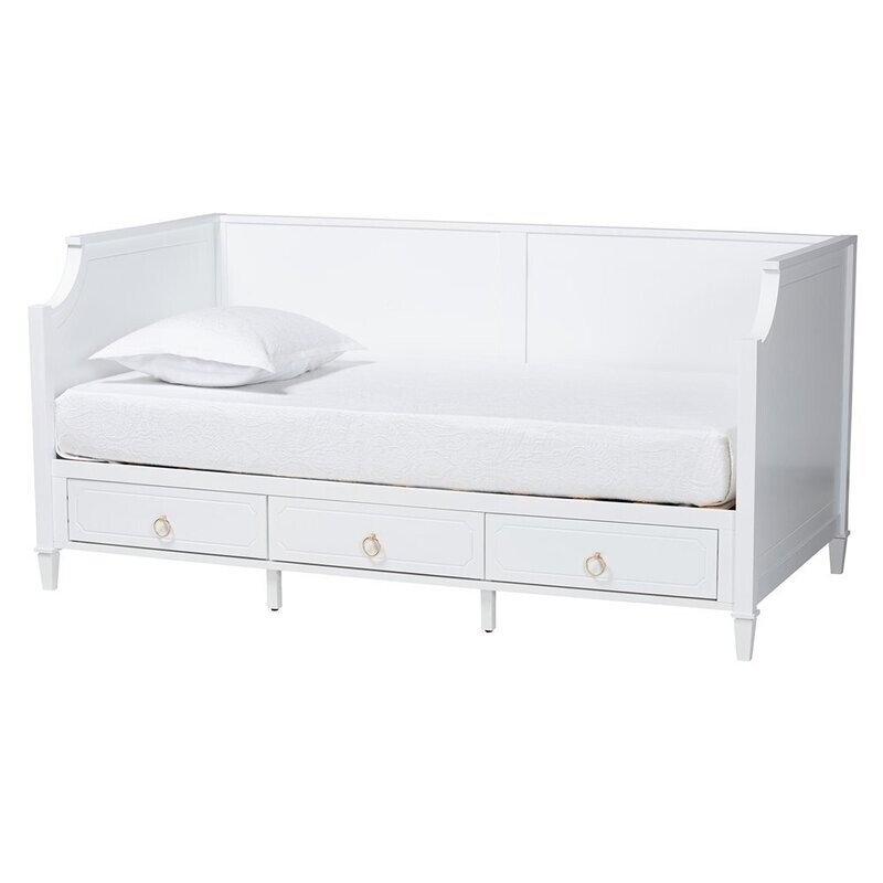 BAXTON STUDIO LOWRI CLASSIC AND TRADITIONAL WHITE FINISHED WOOD TWIN SIZE 3-DRAWER DAYBED
