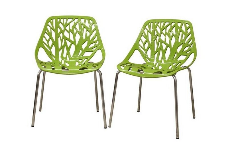 BAXTON STUDIO BIRCH SAPLING GREEN PLASTIC MODERN DINING CHAIR (SET OF 2)