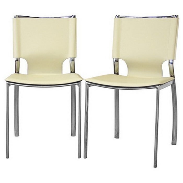 BAXTON STUDIO MONTCLARE IVORY LEATHER MODERN DINING CHAIR (SET OF 2)