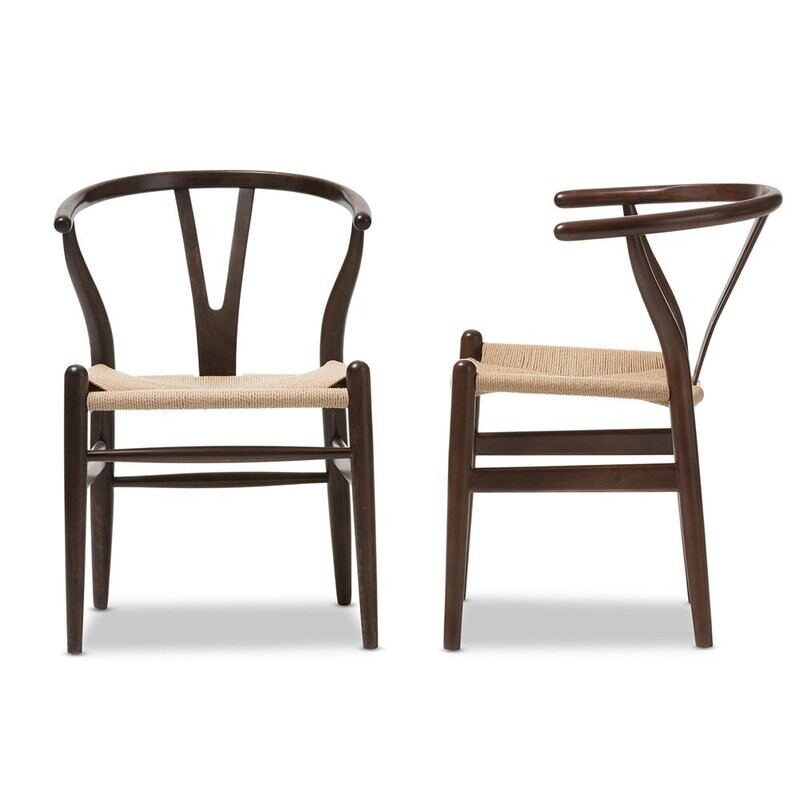 BAXTON STUDIO WISHBONE CHAIR - DARK BROWN WOOD Y CHAIR (SET OF 2)