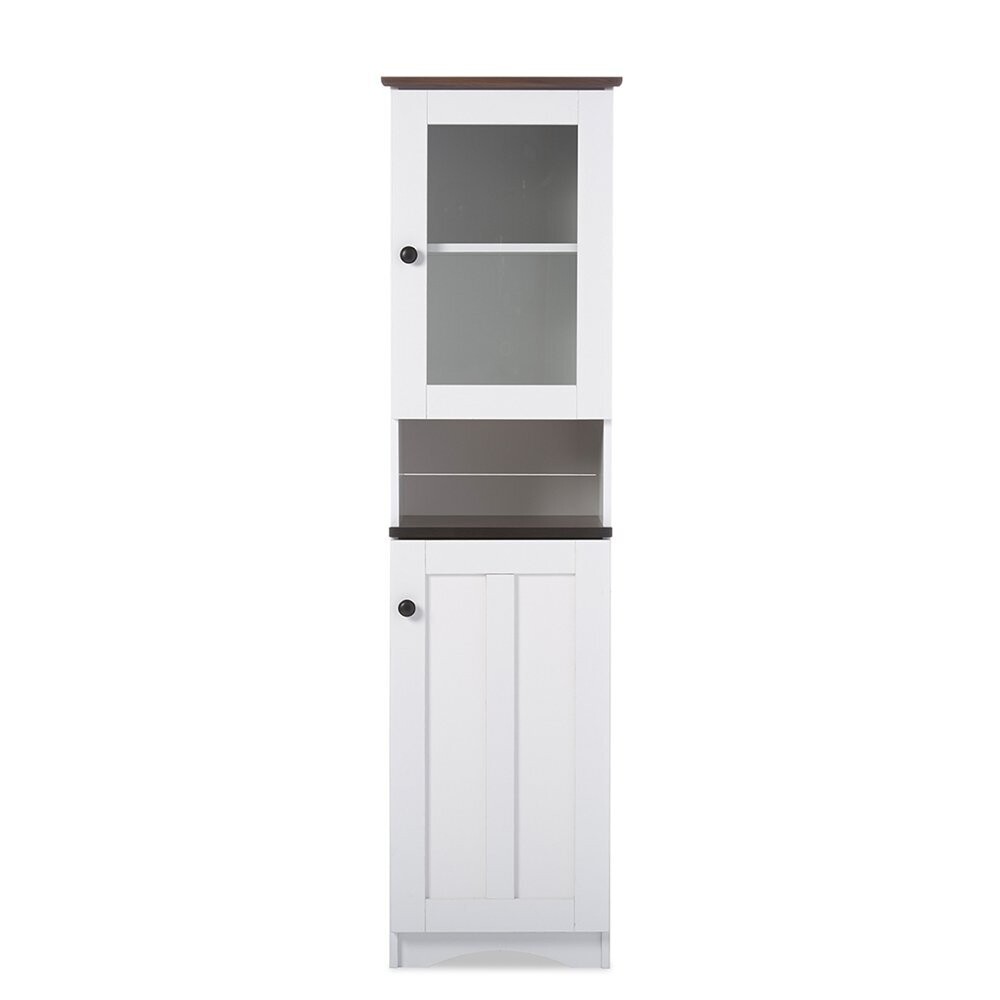 BAXTON STUDIO LAUREN MODERN AND CONTEMPORARY TWO-TONE WHITE AND DARK BROWN BUFFET AND HUTCH KITCHEN CABINET