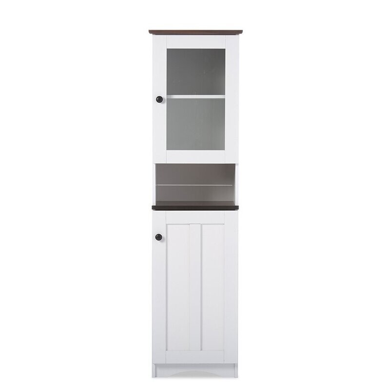 BAXTON STUDIO LAUREN MODERN AND CONTEMPORARY TWO-TONE WHITE AND DARK BROWN BUFFET AND HUTCH KITCHEN CABINET