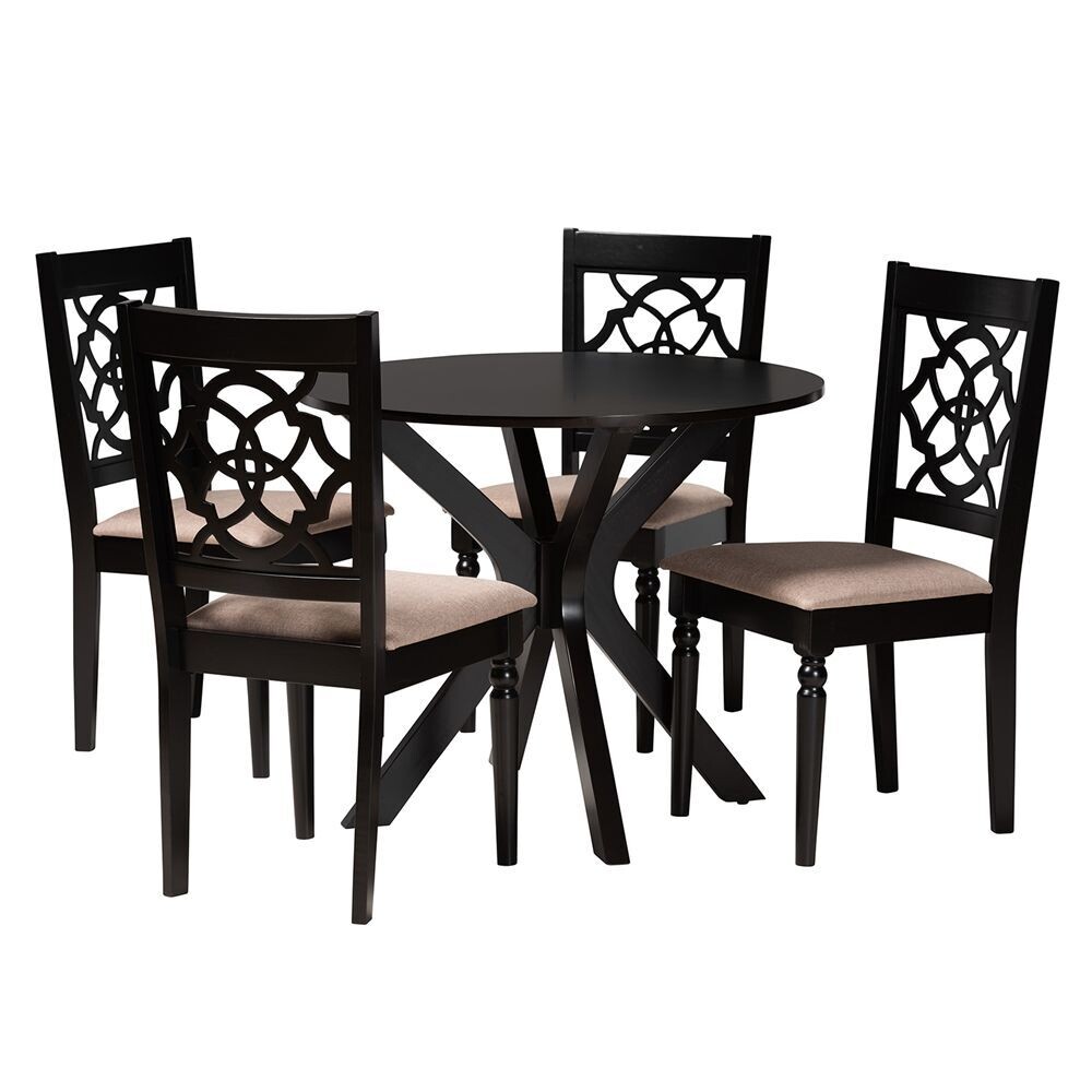 BAXTON STUDIO SADIE MODERN BEIGE FABRIC AND ESPRESSO BROWN FINISHED WOOD 5-PIECE DINING SET