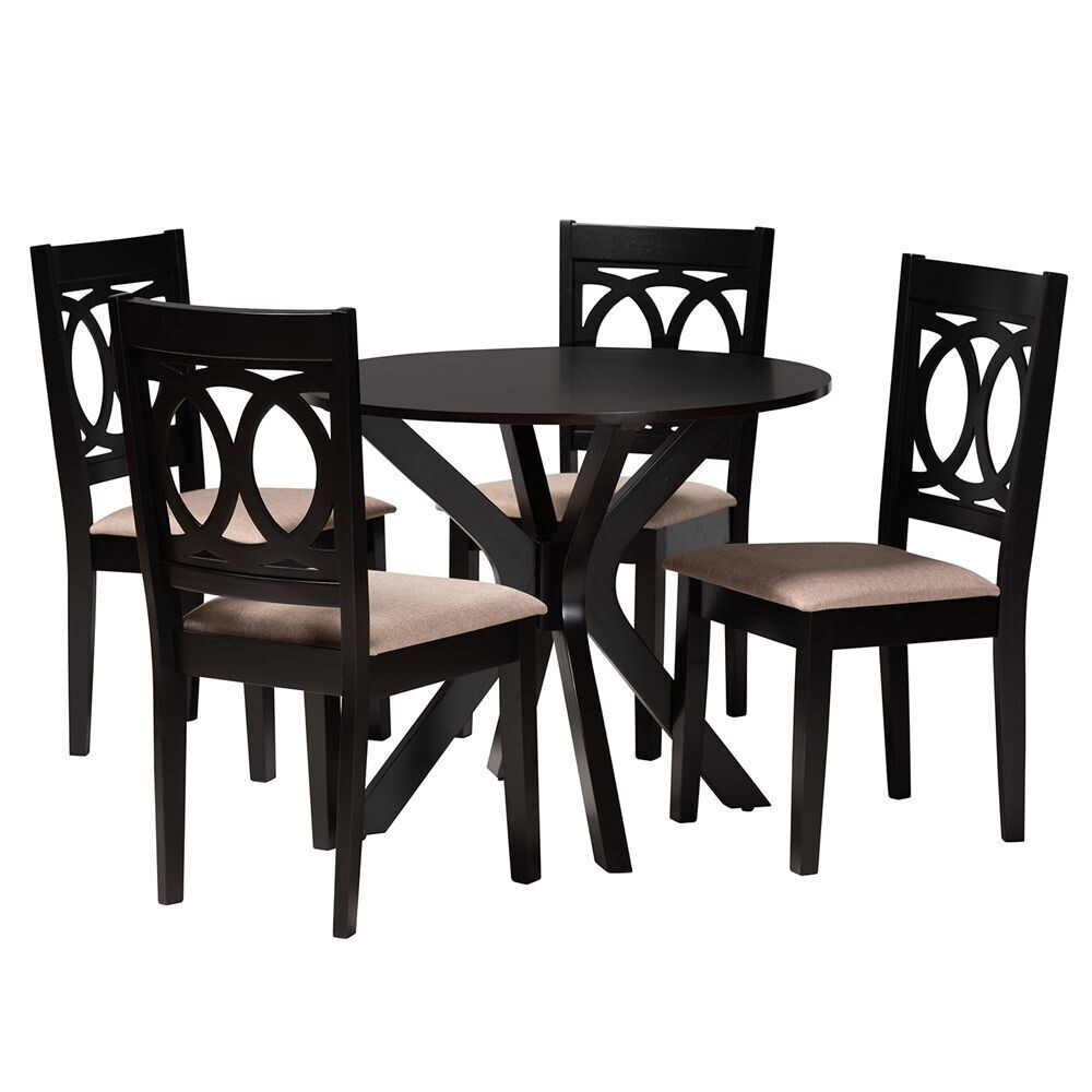 BAXTON STUDIO SANNE MODERN BEIGE FABRIC AND ESPRESSO BROWN FINISHED WOOD 5-PIECE DINING SET