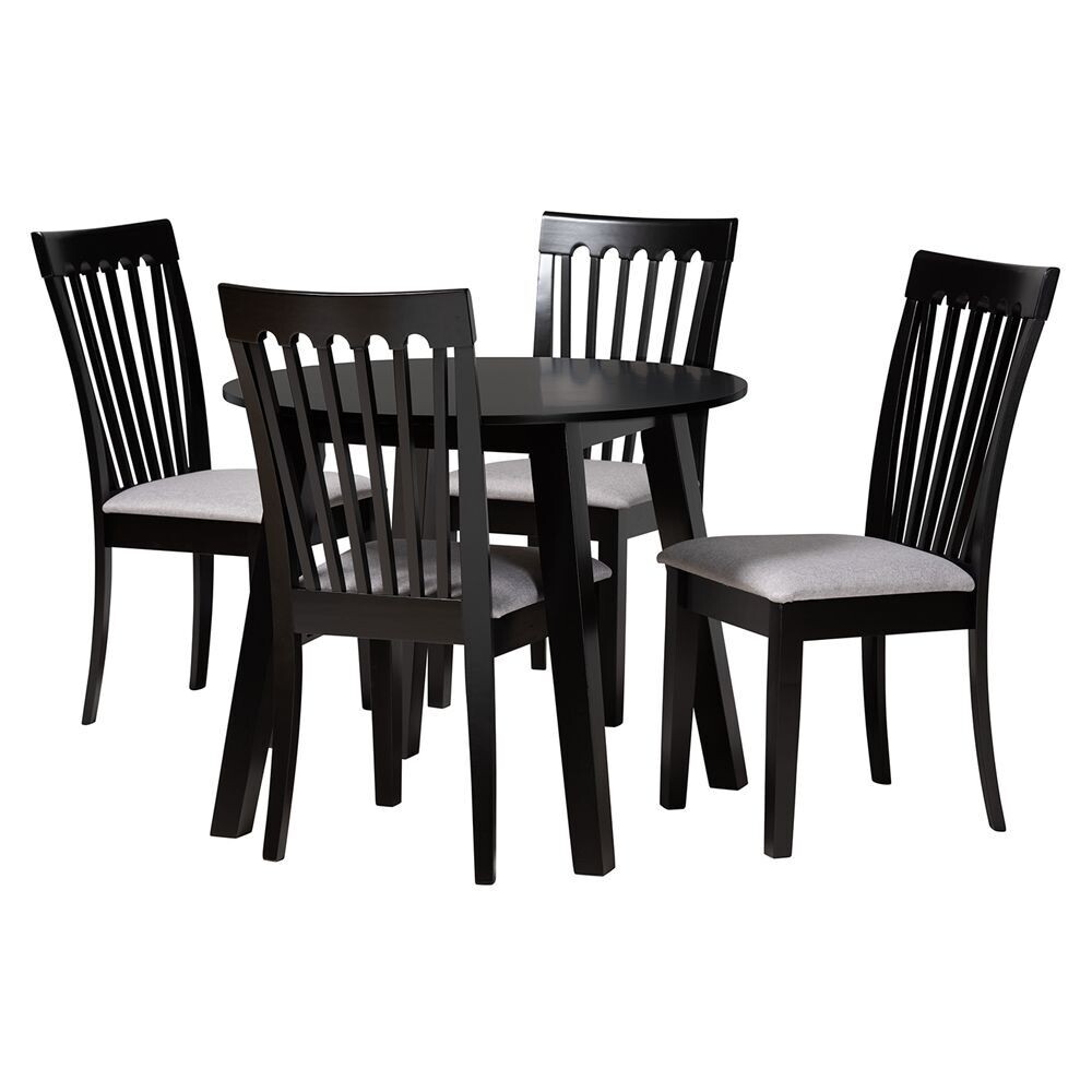BAXTON STUDIO NINA MODERN GREY FABRIC AND ESPRESSO BROWN FINISHED WOOD 5-PIECE DINING SET