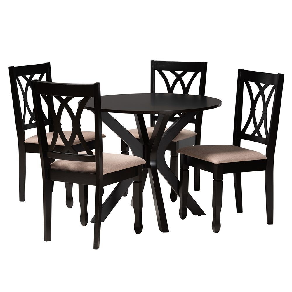 BAXTON STUDIO MAYA MODERN BEIGE FABRIC AND ESPRESSO BROWN FINISHED WOOD 5-PIECE DINING SET