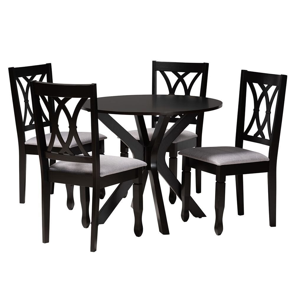 BAXTON STUDIO MAYA MODERN GREY FABRIC AND ESPRESSO BROWN FINISHED WOOD 5-PIECE DINING SET
