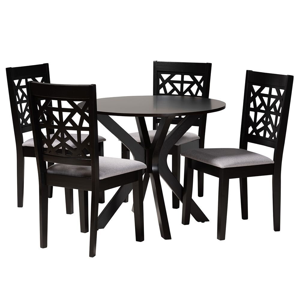 BAXTON STUDIO KAREL MODERN GREY FABRIC AND ESPRESSO BROWN FINISHED WOOD 5-PIECE DINING SET