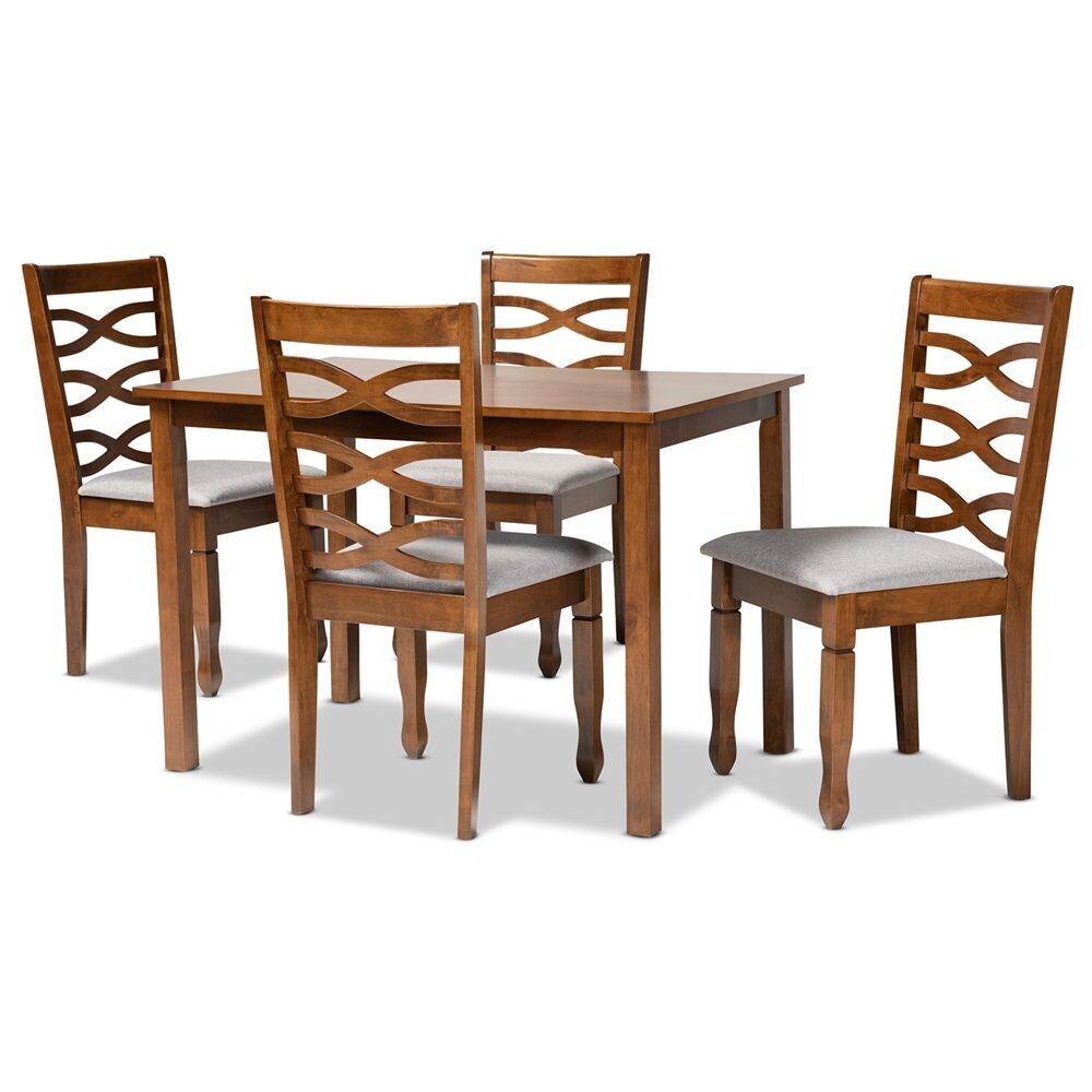BAXTON STUDIO LANIER MODERN AND CONTEMPORARY GREY FABRIC UPHOLSTERED AND WALNUT BROWN FINISHED WOOD 5-PIECE DINING SET