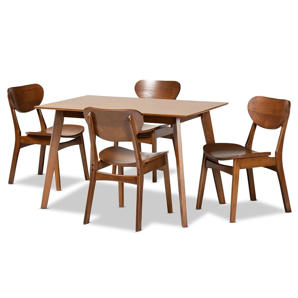 BAXTON STUDIO KATYA MID-CENTURY MODERN WALNUT BROWN FINISHED WOOD 5-PIECE DINING SET
