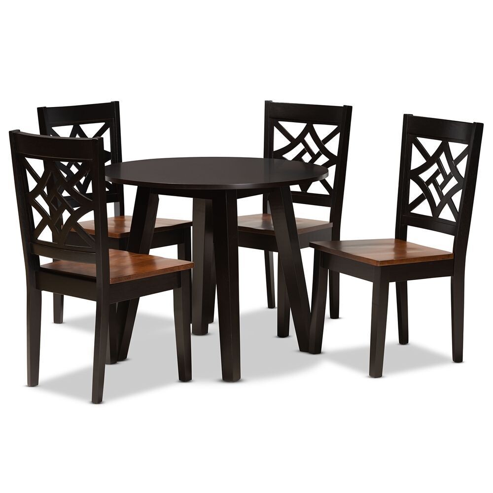 BAXTON STUDIO RAVA MODERN AND CONTEMPORARY TWO-TONE DARK BROWN AND WALNUT BROWN FINISHED WOOD 5-PIECE DINING SET