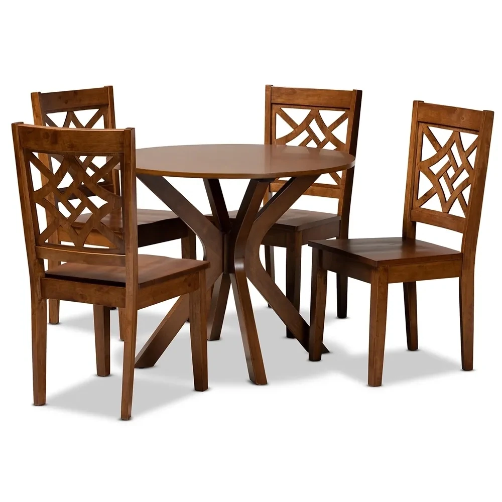 BAXTON STUDIO MIELA MODERN AND CONTEMPORARY WALNUT BROWN FINISHED WOOD 5-PIECE DINING SET