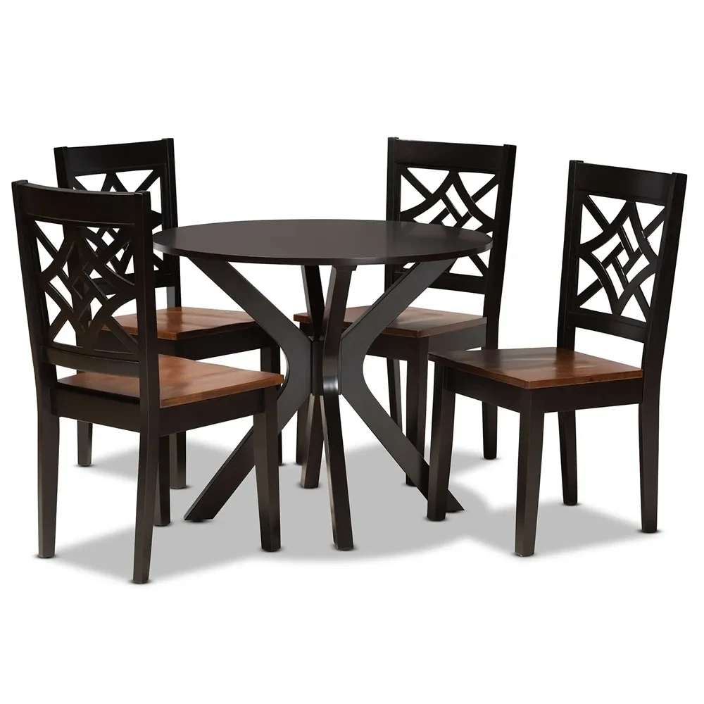 BAXTON STUDIO MIELA MODERN AND CONTEMPORARY TWO-TONE DARK BROWN AND WALNUT BROWN FINISHED WOOD 5-PIECE DINING SET