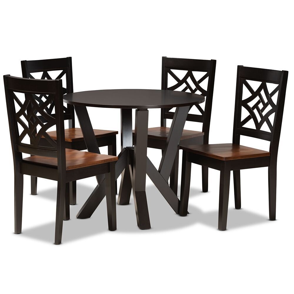 BAXTON STUDIO KAILA MODERN AND CONTEMPORARY TWO-TONE DARK BROWN AND WALNUT BROWN FINISHED WOOD 5-PIECE DINING SET