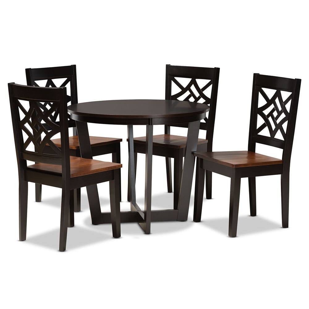 BAXTON STUDIO BRAVA MODERN AND CONTEMPORARY TWO-TONE DARK BROWN AND WALNUT BROWN FINISHED WOOD 5-PIECE DINING SET