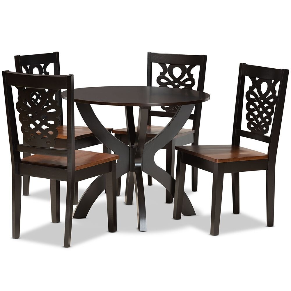 BAXTON STUDIO WANDA MODERN AND CONTEMPORARY TRANSITIONAL TWO-TONE DARK BROWN AND WALNUT BROWN FINISHED WOOD 5-PIECE DINING SET