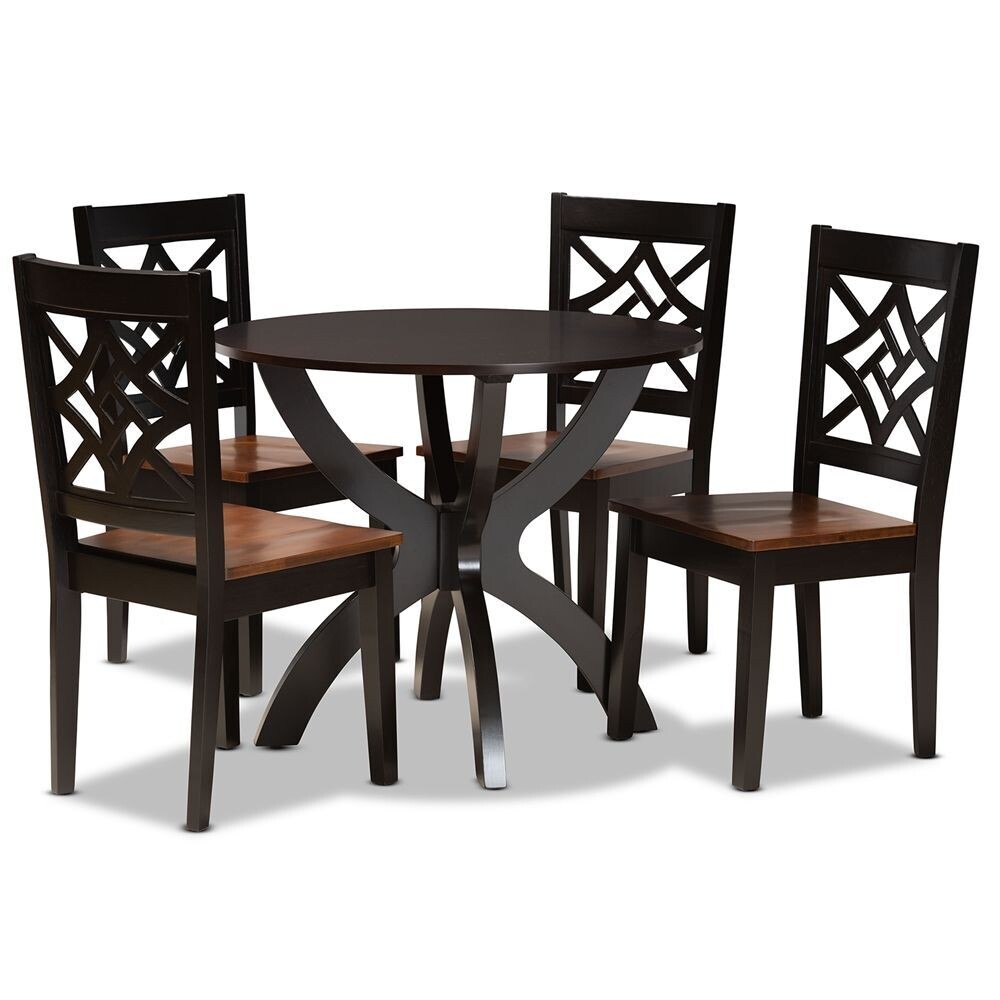 BAXTON STUDIO ANILA MODERN AND CONTEMPORARY TWO-TONE DARK BROWN AND WALNUT BROWN FINISHED WOOD 5-PIECE DINING SET