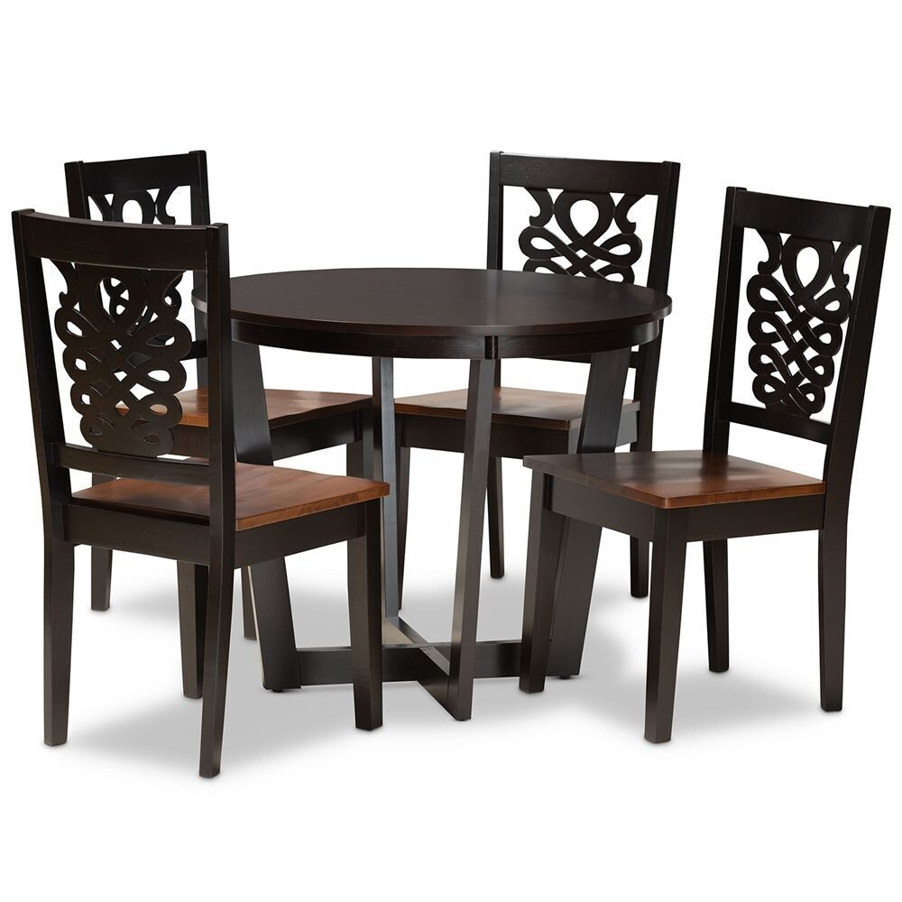 BAXTON STUDIO SALIDA MODERN AND CONTEMPORARY TRANSITIONAL TWO-TONE DARK BROWN AND WALNUT BROWN FINISHED WOOD 5-PIECE DINING SET