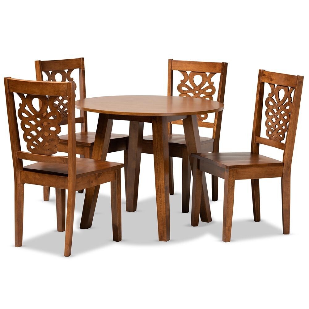 BAXTON STUDIO MINA MODERN AND CONTEMPORARY TRANSITIONAL WALNUT BROWN FINISHED WOOD 5-PIECE DINING SET