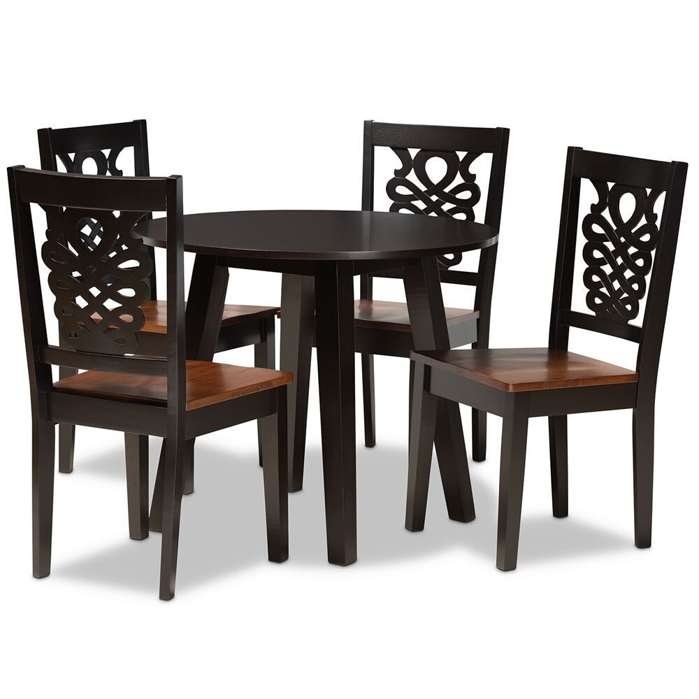 BAXTON STUDIO MINA MODERN AND CONTEMPORARY TRANSITIONAL TWO-TONE DARK BROWN AND WALNUT BROWN FINISHED WOOD 5-PIECE DINING SET
