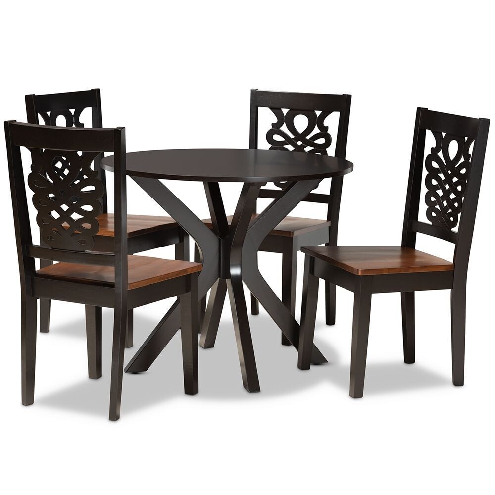 BAXTON STUDIO LIESE MODERN AND CONTEMPORARY TRANSITIONAL TWO-TONE DARK BROWN AND WALNUT BROWN FINISHED WOOD 5-PIECE DINING SET