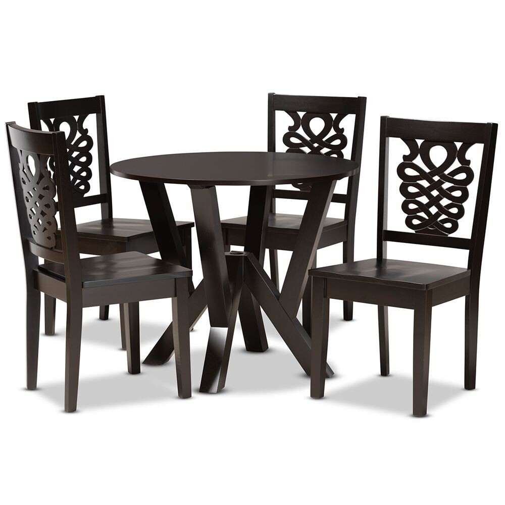 BAXTON STUDIO VALDA MODERN AND CONTEMPORARY TRANSITIONAL DARK BROWN FINISHED WOOD 5-PIECE DINING SET
