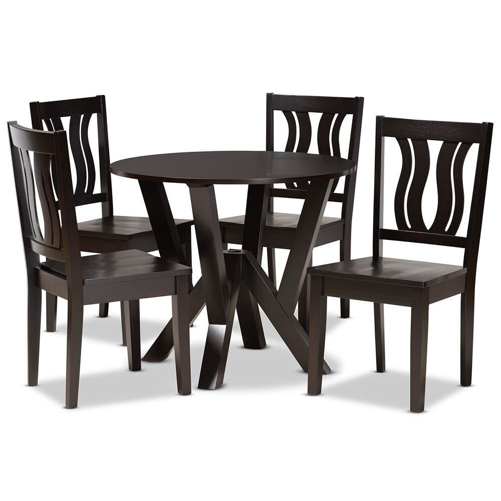 BAXTON STUDIO NOELIA MODERN AND CONTEMPORARY TRANSITIONAL DARK BROWN FINISHED WOOD 5-PIECE DINING SET