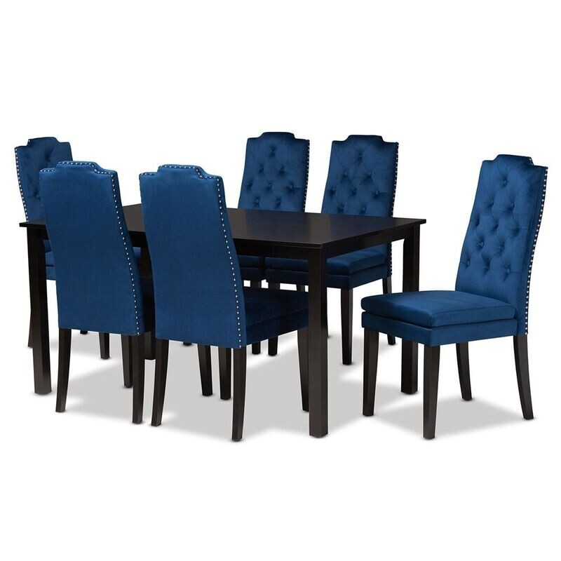 BAXTON STUDIO DYLIN MODERN AND CONTEMPORARY NAVY BLUE VELVET FABRIC UPHOLSTERED AND DARK BROWN FINISHED WOOD 7-PIECE DINING SET BAXTON STUDIO DYLIN MODERN AND CONTEMPORARY NAVY BLUE VELVET FABRIC UPHOLSTERED AND DARK BROWN FINISHED WOOD 7-PIECE DINING SET