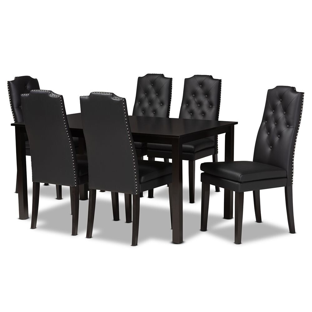 BAXTON STUDIO DYLIN MODERN AND CONTEMPORARY BLACK FAUX LEATHER UPHOLSTERED AND DARK BROWN FINISHED WOOD 7-PIECE DINING SET