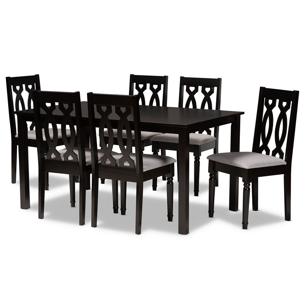BAXTON STUDIO CHERESE MODERN AND CONTEMPORARY GREY FABRIC UPHOLSTERED AND DARK BROWN FINISHED WOOD 7-PIECE DINING SET
